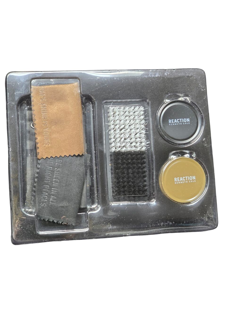 Kenneth Cole Reaction 6 Piece Shoe Shine Kit Black & Brown Polish Buffing Brush